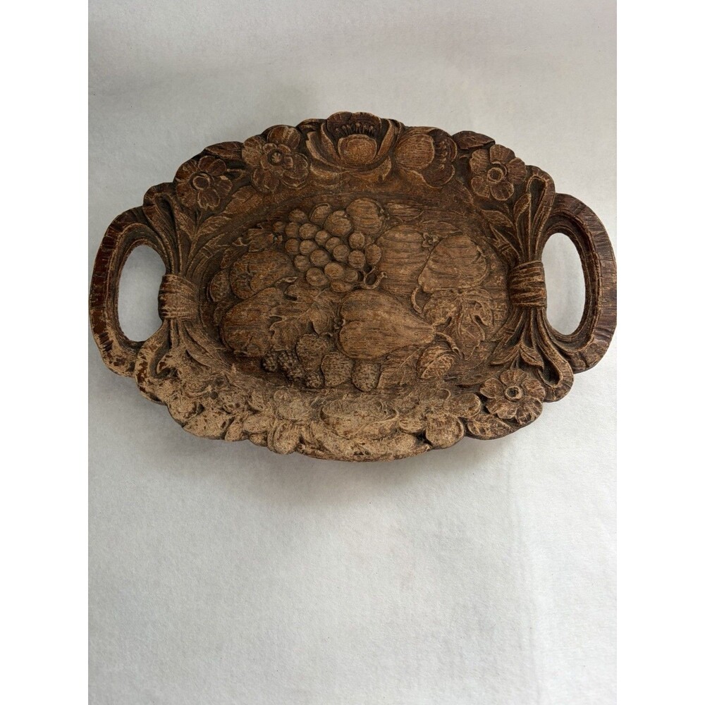 Burwood Serving Platter Fruit Bowl Hand Carved USA Ornate Hardwood
